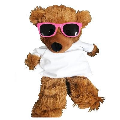 China Bear Customized 40cm unstuffed Teddy Bear Skin Plush Toy with White Sun T-Shirt and Glasses for sale