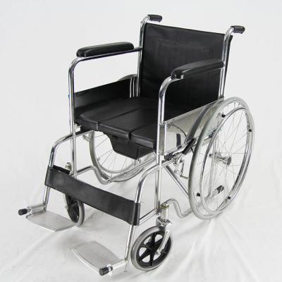 China Convenient Folding Commode Wheelchair With U Shape Leather Seat With Bucket for sale