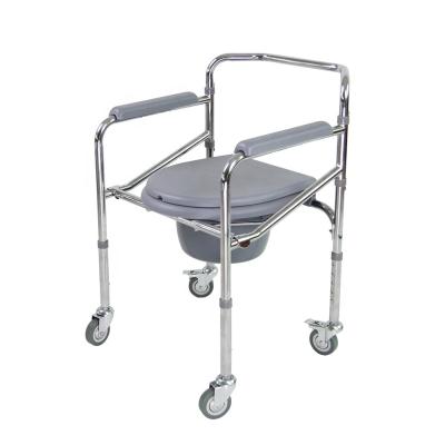 China Portable Home Care Steel Commode Toilet Chair With Wheels Potty Chair For Adults for sale