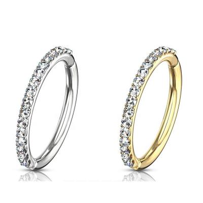 China 2021 Fashionable New Segment G23 Titanium Cartilage Ring Paved CZ Earring Piercing Nose Rings for sale