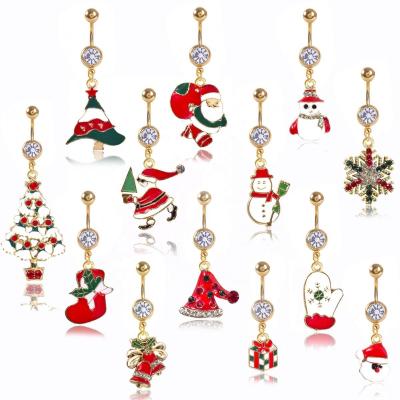 China New FASHIONABLE Stainless Steel Christmas Tree Navel Belly Button Ring Piercing Santa Claus Navel Body Jewelry for sale