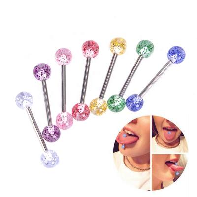 China Wholesale New FASHIONABLE Tongue Rings Jewelry Glitter Barbell Tongue Rings Stainless Steel Tongue Piercing Custom Jewelry for sale