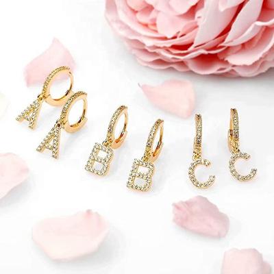 China Wholesale CZ Letter Hypoallergenic Plated Crystal Cartilage Earring Gold Huggie Circle Hoop Earrings Jewelry for sale