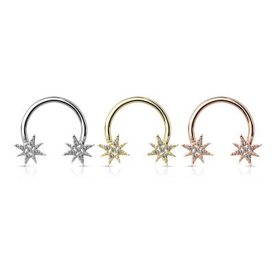 China FASHIONABLE 18G Stainless Steel Horseshoes Crystal Stars Tragus Rook Septum Nose Ring Piercing Jewelry for sale