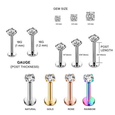 China G23 TRENDY titanium fork CZ internally threaded cartilage earring lip nose stud body jewelry for sale