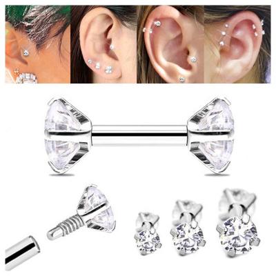 China TRENDY G23 Titanium Internally Threaded Double Gem Single Daith Helix Cartilage Earring Body Piercing for sale