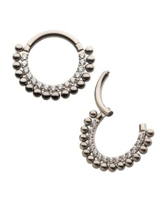 China G23 Trendy Wholesale Titanium Trible Paved CZ Beads Septum Ear Septum Clicker Piercing Titanium Ring for sale