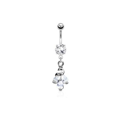 China Wholesale 316L Surgical Steel Volume Crystal Dangle Belly Button Ring Belly/Navel Ring Around CZ Fork Body Jewelry Set for sale