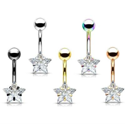 China FASHIONABLE 316L Stainless Steel Star CZ Gems Navel Ring Surgical Steel Navel Piercing Jewelry for sale