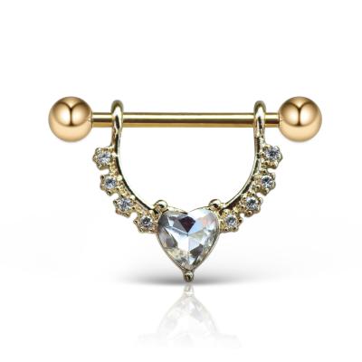 China FASHIONABLE Gold Plated Heart 16G Customizable Female Nipple Rings Piercing Barbell Jewelry for sale