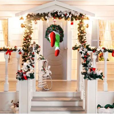 China New PVC Christmas Wreath Merry Christmas Front Door Ornament Wall Artificial Pine Garland For Party Decor for sale