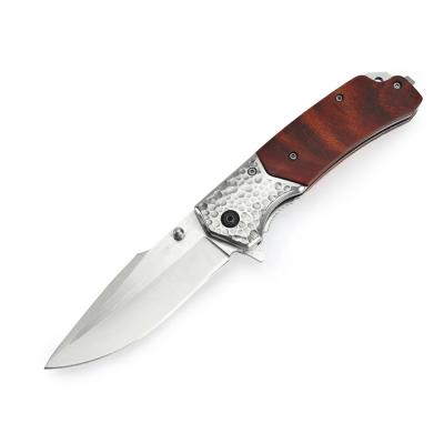 China 3CR13 Stainless Steel Non-variable Blade Rose Wood Handle Engravable Outdoor Camping Folding Pocket Knife With Glass Breaker for sale