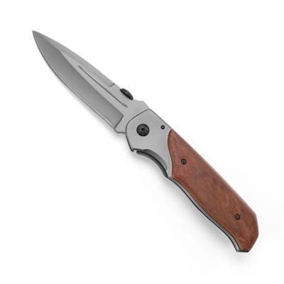 China Best Non-variable Wood Handle Folding Engravable EDC Pocket Knife Knife with Gray Titanium Blade for sale