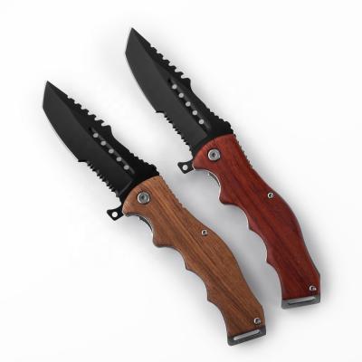 China Non-variable Stainless Steel Blade Wood Handle Survival Folding Outdoor Camping Pocket Knife for sale