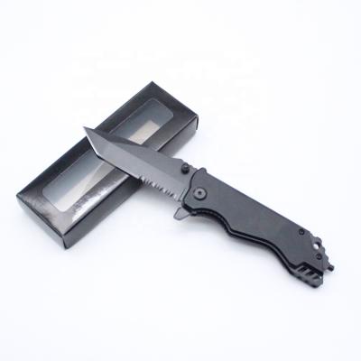 China Non-variable blackening serrated stainless steel blade camping knife folding pocket knife window gift box package for sale