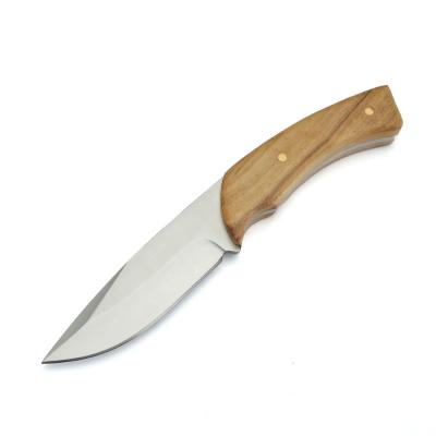 China Olive Wood Handle Stainless Steel Premium Non-variable Outdoor Camping Fixed Blade Hunting Knife for sale