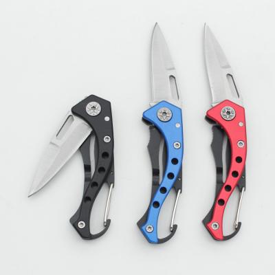 China Non-variable Aluminum Handle Mini Folding Pocket Gift Knife Stainless Steel with Carabiner Clip for Hunting Rescue Home Camping Survival for sale