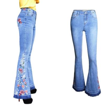 China QUICK DRY wide leg jeans flared denim pants embroidered hot sale women's jeans wholesale for sale