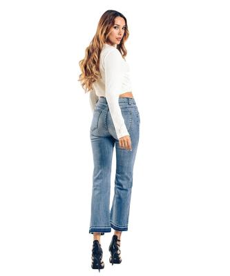 China High Waist QUICK DRY Jeans Custom Milled Fringe Denim Pants Loose Wide Leg Capris Washed Stretch Jeans Womens Jeans for sale