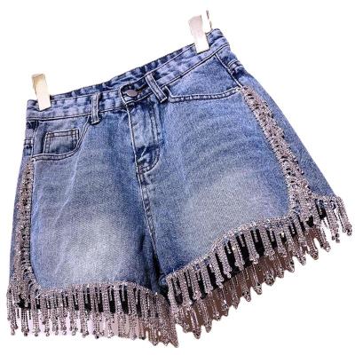 China Anti-wrinkle fashion rhinestone women's jeans high waist denim shorts jeans newcomers for sale