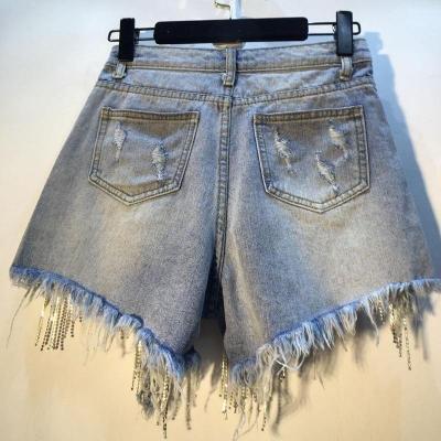 China Anti-wrinkle fashion rhinestone sex women's jeans new arrivals high waist denim shorts jeans for sale