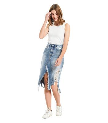 China WANLI Custom Anti-Static Tassels Ladies Irregular Jeans Ripped Hip Ripped Lifting Plus Size Women's Jeans Skirt for sale