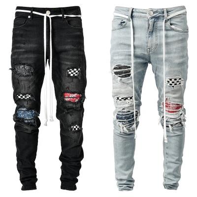 China Hot Selling High Street New Retro Fashion Hole Patchwork QUICK DRY Slim Men's Jeans for sale