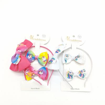 China Excellent quality excellent quality unicorn print kids hair accessories hairpins girls bands sets FK3006 for sale