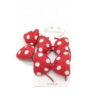 China New Style Cloth Headband Hangers Lovely Soft Red Polka Dot Cloth Bow Headbands Cute Girls Hair Clips for sale