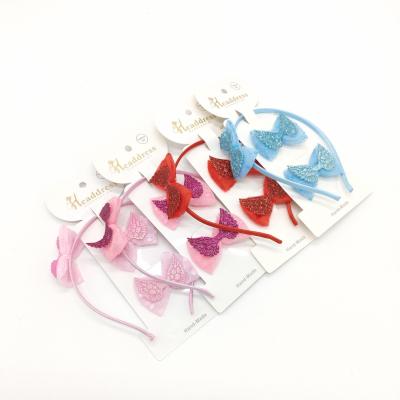 China 3pcs Cloth Hair Accessories Set New Style Headband Hanger Lovely Soft Cute Girls Hair Wing Bow Headbands Clips for sale