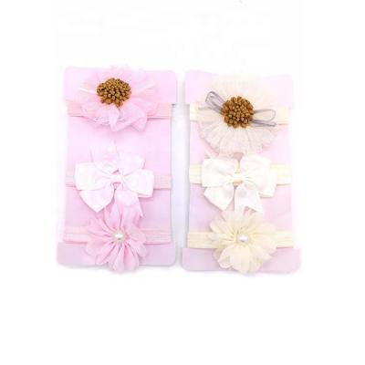 China Fashionable Baby Nylon Hair Headband Elastic Band/Floral Hair Band Set 3 Pieces Flower Headband Sets Hair Accessories Set for sale