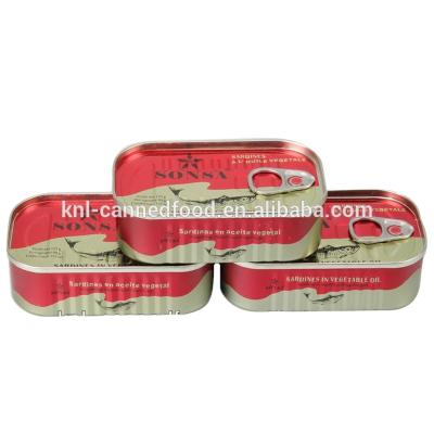 China Morocco Africa Taste Canned Sardines in Vegetable Oil 125gX50tins for sale