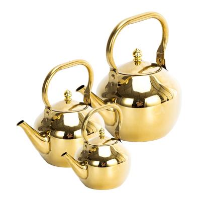 China 1.2L- 4L Gold Color Viable Wholesale Saudi Style Water Tea Stainless Steel Whistling Kettle Water Teapot Kettle for sale