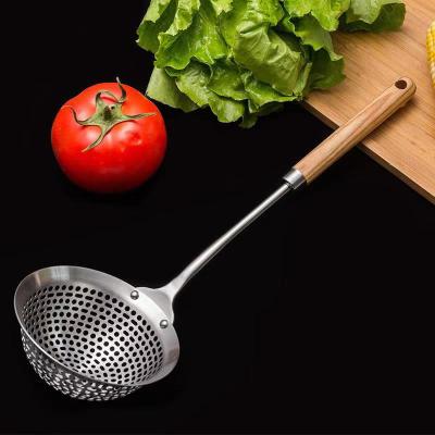 China Sustainable Kitchen Cooking 304 Stainless Steel Deepen Mesh Strainer Colander Oil Residue Strainer Skimmer for sale