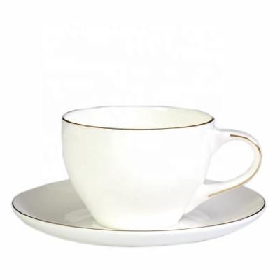 China Viable Coffee Mugs Unique Shape Rim Bone China Customizable Nordic Simple Gold Logo Tailored Ceramic Coffee Afternoon Tea Cup Saucer Set for sale