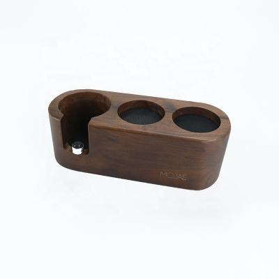 China Hot Selling Anti-Slip Silicone Viable Mat Three - Hole Design Espresso Coffee Tamper Holder Walnut Coffee Store Fashion Office Wood for sale