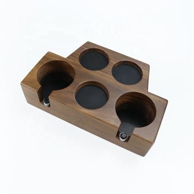 China Viable Fashion Selling Anti-Slip Silicone Mat Five - Hole Design Walnut Coffee Filter Tamper Stand Station Super Markets Solid Wood for sale