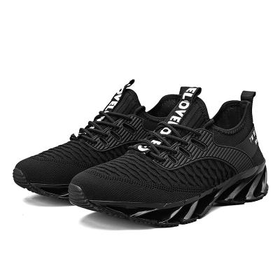 China 2021 Custom Wholesale High Quality Black Elastic Single Blade Men's Knitting Casual Shoes Light Weight for sale