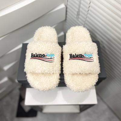 China Wholesale Highest Quality Fashion Trend Original Brand Fur Balanciaga Slippers Luxury Women Slides Sandals for sale