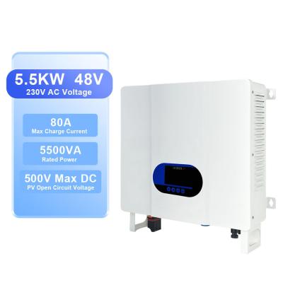 China 5.5kw 5.5kva Solar Hybrid Inverter Charger 24V 48V DC To 220V AC Pure Sine Wave for sale