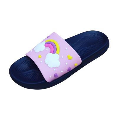 China Comfortable Soft Material Pink Cartoon Pattern Rainbow Kids Outdoor House Slippers For Girls for sale