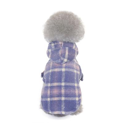 China Stocked Luxury Pet Outfits Clothes Cotton Autumn Winter Windbreaker Buttons Lattice Hated Dog Outfits for sale