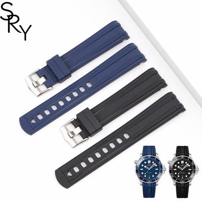 China Rubber Curved End Rubber Watchband Strap Fit For Omega Seamaster 300 Watch Band Strap 20mm for Moonswatch Strap for sale