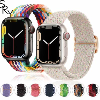 China Water Resistant New Nylon Braided Loop Strap For Apple Watch Band Series 7 6 5 4 SE Elastic Belt Bracelet iWatch 45mm 44mm 42mm 41mm 40mm 38mm for sale