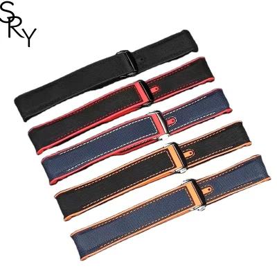 China Silicone+Nylon SRY Stock Ready Curved End Nylon Sailcloth Rubber Hybrid Watch Band for Seamater Deployment Watch Rubber Strap For Diver Watch for sale