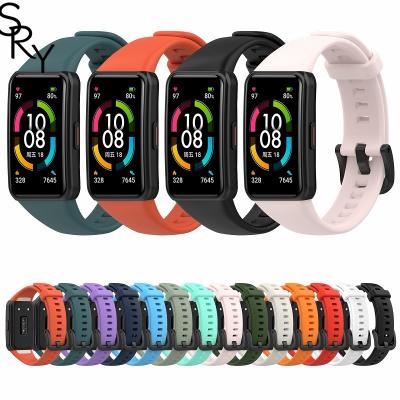 China TPU SRY Black Buckle Smart Bracelet Wristband For Huawei Band 6 PRO Honor Band 6 Pure Color Sport 6nfc  TPU Watch Strap for sale