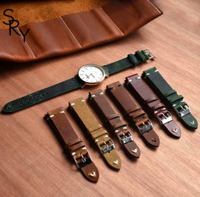 China Leather Leather Strap manufacturer 20/21/22mm replacement leather watch bands handmade quick release pin genuine leather watch straps for sale