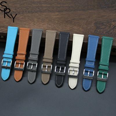 China Leather Hand-Made Palm Pattern Tapering 20X16 Cow Leather Watchband Bracelet Epsom Top layer Calf Leather band watch Straps 20mm 22mm for sale