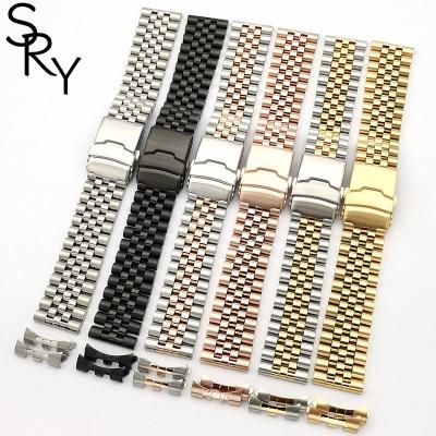 China Easy Installation good quality diver diving 5 rice beads metal solid curve end steel watch band watch strap bracelet for sale