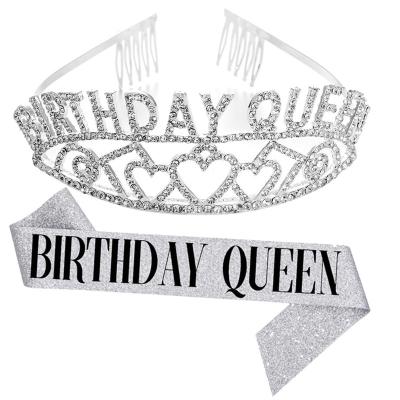 China Alloy Birthday Queen Crown Crown and Tiara Queen Party Supplies Queen Birthday Sash for sale